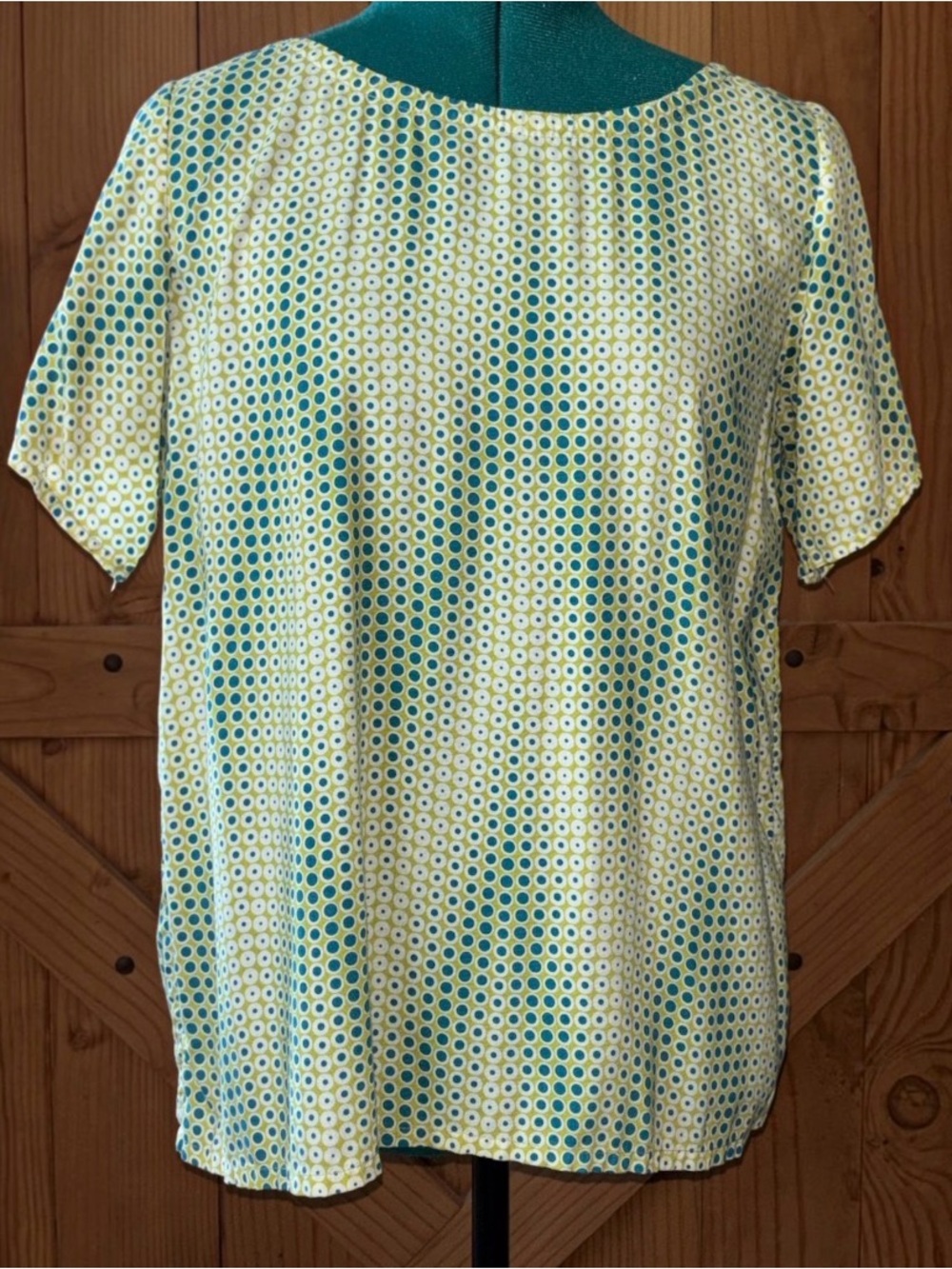 Handmade Retro Geometric Green Blue Tunic Blouse Top